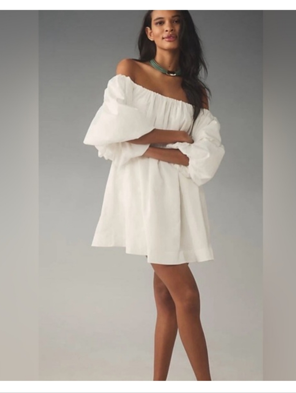 Mare Mare Puff-Sleeve Off-The-Shoulder Mini Dress - White - Size XS